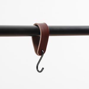 leather S-hook, coat hook, chestnut brown leather with black hook