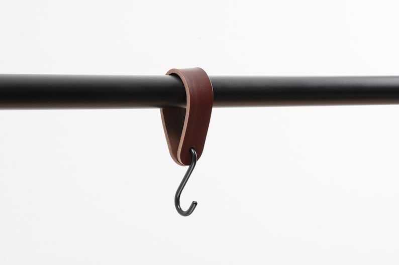 leather S-hook, coat hook, chestnut brown leather with black hook