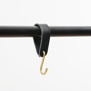 Black leather S-Hook with brass hook