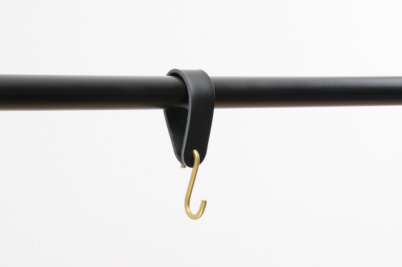 Black leather S-Hook with brass hook