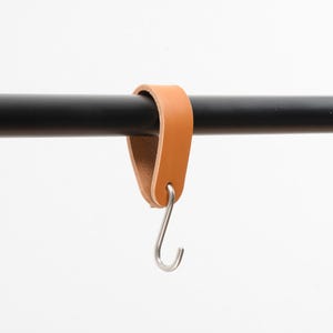 leather S-hook, coat hook, honey brown leather with silver hook