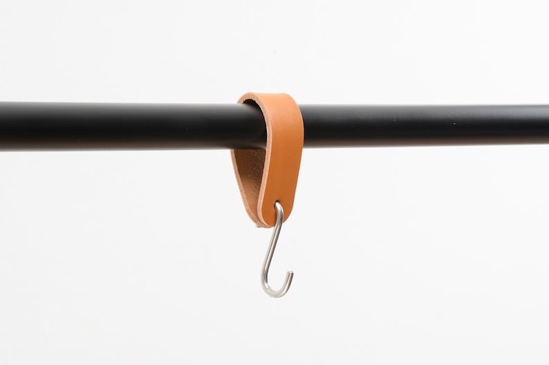 leather S-hook, coat hook, honey brown leather with silver hook