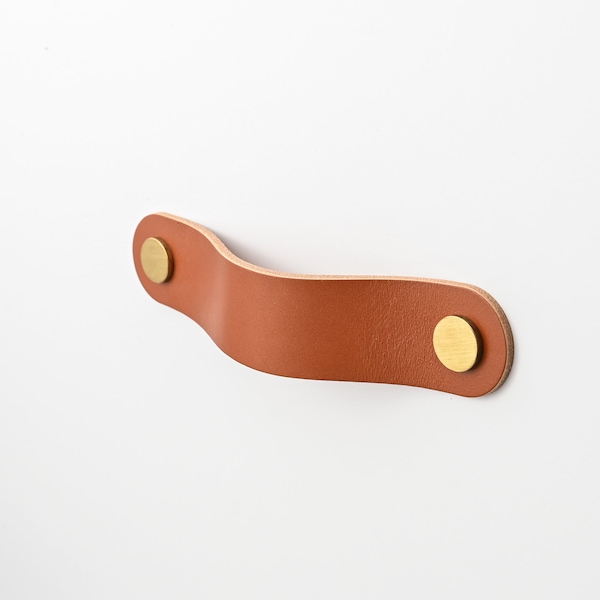 Leather drawer pull for furniture Vegetable Tanned Leather, Brass Hardware