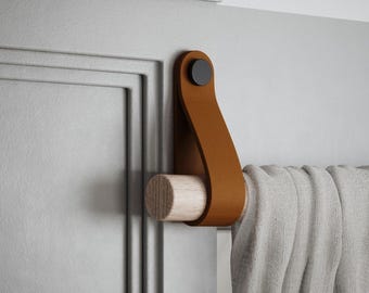 Leather curtain holder, Wall strap, Quilt and oar hanger, Macrame display, Made in Germany