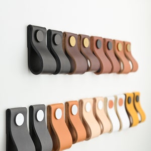Leather drawer pull for furniture, Exclusive cabinet handle, Made in Germany