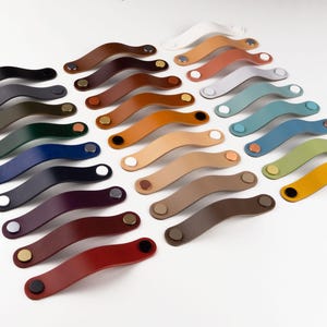 Leather drawer pull, furniture door handle / 27 colors, made in Germany