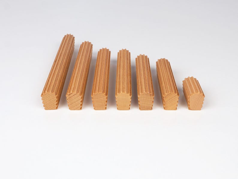 Side view of beech wood cabinet handle showing thickness ribbed design and smooth finish