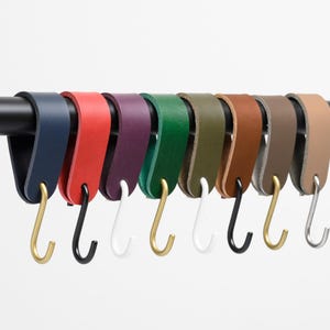 leather S-Hook, Coat hook for rods, bars, pipes, bag hanger, plant hanger