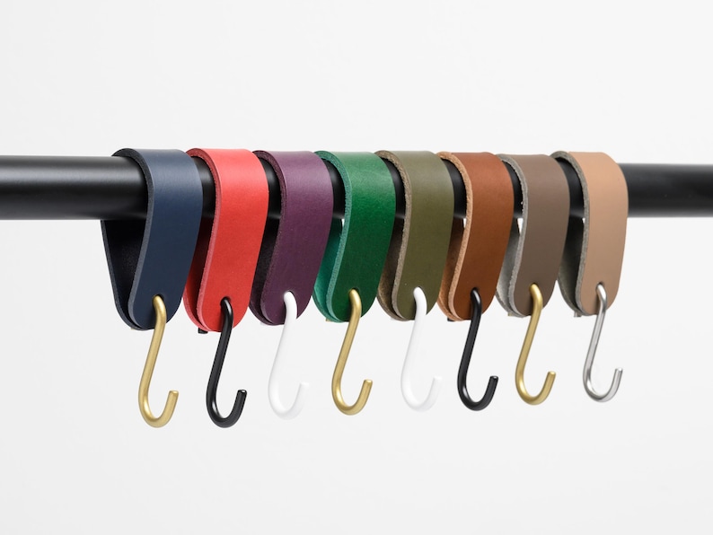 leather S-Hook, Coat hook for rods, bars, pipes, bag hanger, plant hanger