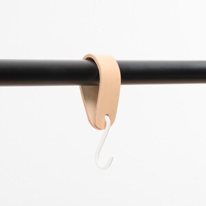 leather S-hook, coat hook, natural beige leather with white hook