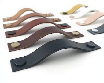 Vegetable Tanned Leather Drawer Pull: Solid Brass Hardware