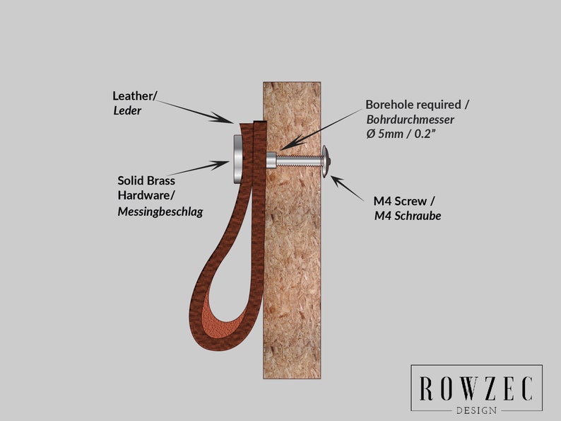 Schubladengriff aus Leder mit einer Breite von 2,5 cm 1'' / Ledergriffe / Schrankgriff aus Leder Bild 4