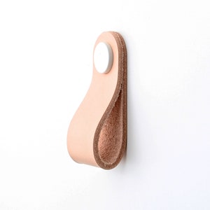 Leather drawer pull, Cabinet pull and knob, Leather door handle for furniture, THIN rounded 16. N.a.t.u.r.a.l