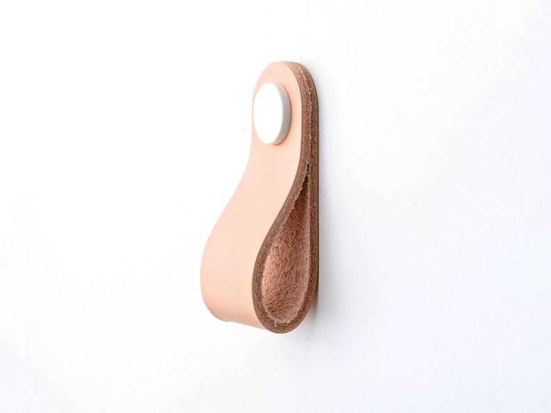 Leather drawer pull, Cabinet pull and knob, Leather door handle for furniture, THIN rounded 16. N.a.t.u.r.a.l