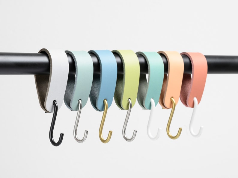leather S-Hook, Coat hook for rods, bars, pipes, bag hanger, plant hanger