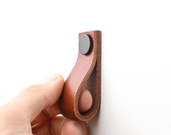 Leather drawer pulls for furniture, nordic inspired, Furniture knobs and handles / THIN straight
