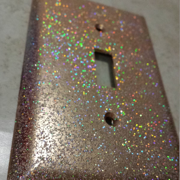 Metallic Gold with Holographic Bling Glitter / Decorative Light Switch Plates, Outlet Covers & Rockers / Copper Brass Steampunk Sparkle