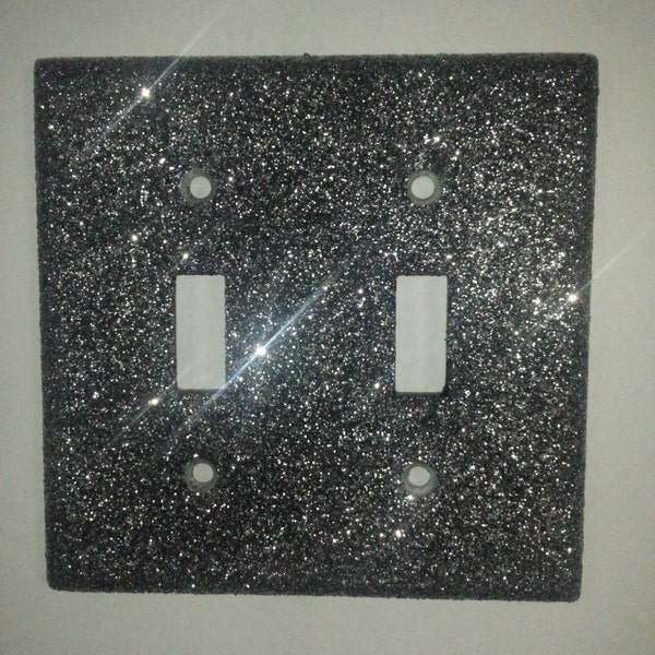 Sparkly Elegant Black & Silver Glitter Decorative Bling Light Switch Plates, Outlet Covers, All Wall Plates / Goth Glamorous Home Wall Décor
