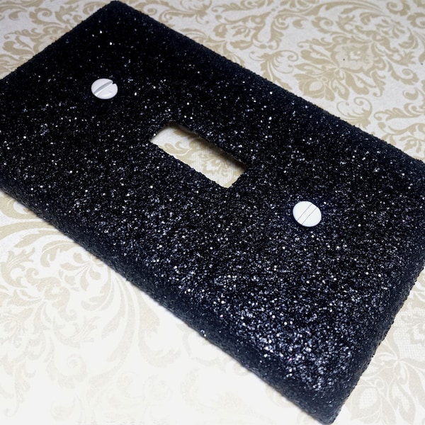 Decorative Pitch Black Glitter / Bling Light Switch Plates, Rockers & Outlet Covers /Bedroom Décor /Noir Gothic Glamorous Dark Sparkly Decor