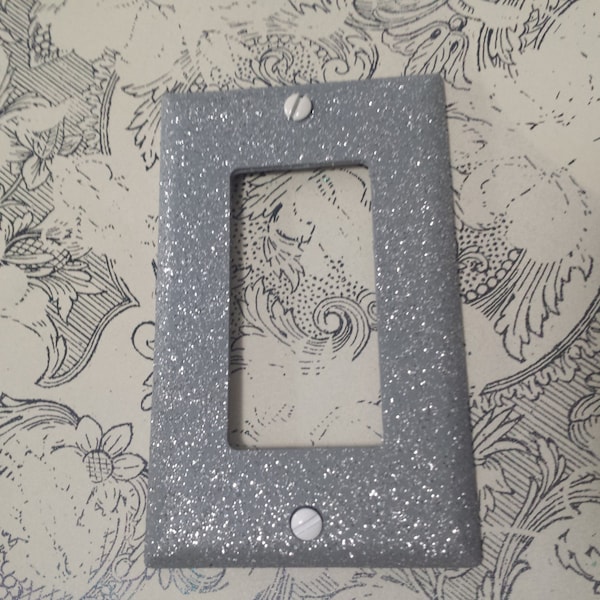 Satin Gray Finish, Silver Glitter: Decorative Bling Light Switch Plates, Outlet Covers, Rockers, & Safety Plugs / Modern Wall Lighting Decor