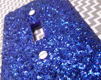 Metallic Sapphire Blue Glitter / Bling Light Switch Plates, Outlet Covers, & Rockers / Sparkle Indigo Dark Navy Blue / Shiny Cute Room Décor