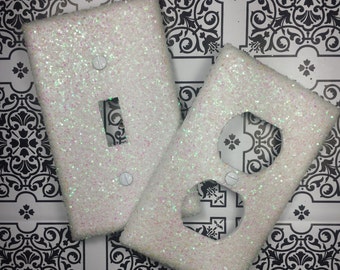 Sparkly White Pearl Iridescent Opal Glitter | Bling Light Switch Plates, Rockers, Outlet Covers | Nursery Room Décor | Home Bedroom Lighting