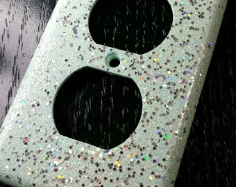 Ocean Mist Green ~ Holographic Glitter ~Bling Light Switch Plates, Rockers, Outlets ~ Cute Gifts for Her ~Beach ~ Nursery Room Decor