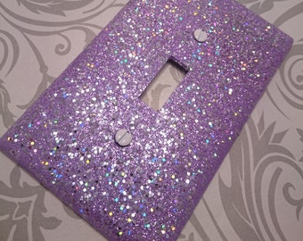 Lavender w/ Silver Holographic Light Purple Glitter /Bling Light Switch Plates, Outlet Covers, Rockers / Kawaii Unicorn Décor / Nursery Room