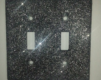 Sparkly Elegant Black & Silver Glitter Decorative Bling Light Switch Plates, Outlet Covers, All Wall Plates / Goth Glamorous Home Wall Décor