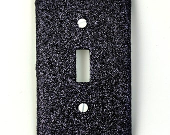 Blue Black Midnight Sky Glitter || Bling Light Switch Plates, Outlet Covers, & Rockers || Pretty Sparkle Custom Goth Home Lighting Décor