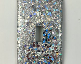 Holographic Silver Chrome Mirror Shine ~ Decorative Light Switch Plates, Rockers, & Outlet Covers ~ Sparkly Silver Disco Ball ~ Bling Décor