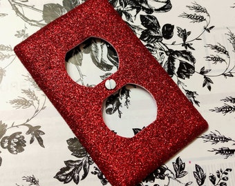 Sparkly CRIMSON RED Fine Glitter Wall Plates || Bling Light Switch Plates, Rockers, & Outlet Covers || Rockabilly Bedroom Glitter Wall Decor
