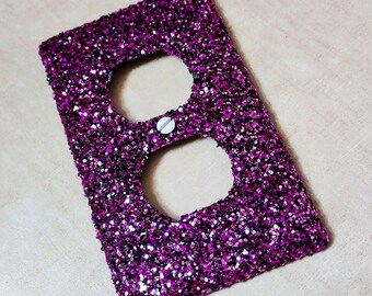 Black/Fuchsia Purple/Light Pink Glitter ~ Decorative Bling Light Switch Plates & Wall Plate Covers ~ Sparkle Wall Lighting Décor ~Girly Room