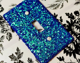 Color Shifting Blue/Green Chunky Glitter | Bling Light Switch Plates, Rockers, and Outlet Covers | Mermaid Bathroom | Sparkly Home Lighting