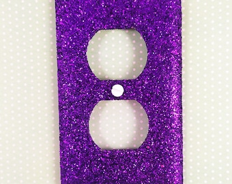 Metallic Dark Purple Glitter | Decorative Bling Light Switch Plates, Outlet Covers, Rockers | Pretty Girly Purple | Cute Home Lighting Décor