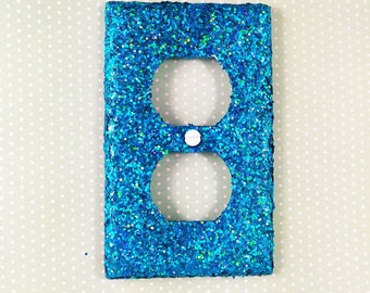 Holographic Blue Turquoise Rainbow Glitter ~ Bling Light Switch Plates, Outlet Covers, & Rockers ~ Sparkly Décor ~ Cute Nursery Room