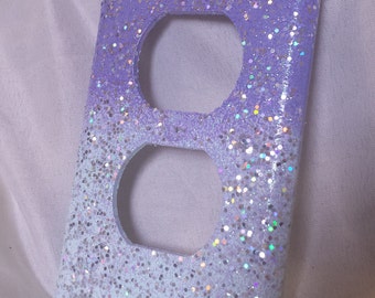 Light Pastel Turquoise & Purple Ombre with Holographic Glitter /Sparkle Bling Light Switch Plates, Outlet Covers /Kawaii Decor /Nursery Room