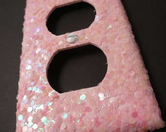 Candy Pink Wall Plates with Iridescent Opal Glitter \ Bling Light Switch Plates, Rockers & Outlet Covers \ Baby Girl Nursery \ Kawaii Décor