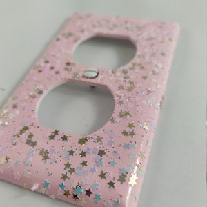 Pastel Pink Iridescent *Unicorn Tears* Star Glitter / Bling Light Switch Plates, Outlet Covers, Rockers /Kawaii Unicorn Décor / Nursery Room