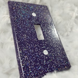 Dark Eggplant Purple w/ Holographic Glitter • Sparkle Bling Light Switch Plates, Outlet Covers, Rockers •  Violet Girly Décor • Nursery Room