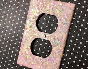 SUNRISE SHIMMER with Iridescent Pink+Yellow+Orange Glitter • Sparkle Bling Light Switch Plates, Rockers, Outlet Covers •Cute Unicorn Nursery