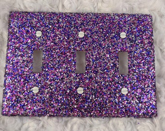 Sapphire Blue, Silver, Dark Purple Custom Glitter Mix ~ Decorative Bling Light Switch Covers, Outlets, Wall Plates ~Sparkle Girly Wall Décor