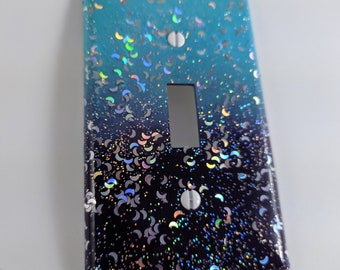 Dark Purple & Turquoise Ombré with Holographic Glitter ~ Sparkle Bling Light Switch Plates, Outlet Covers, Rockers ~Nursery Room ~Cute Decor