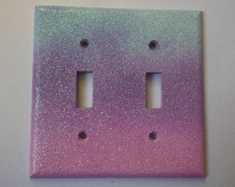 Pink Lavender Purple Turquoise Ombré / Sparkle Bling Light Switch Plates, Covers, & Rockers / Iridescent Fairy Dust Glitter / Unicorn Décor