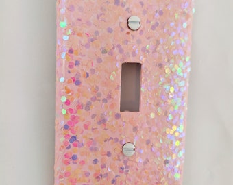 Pink Wall Plates with Jumbo Iridescent Opal Glitter \ Bling Light Switch Plates, Rockers & Outlet Covers \ Baby Girl Nursery \ Kawaii Décor