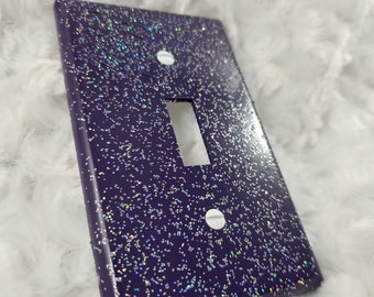 Dark Eggplant Purple w/ Holographic Glitter • Sparkle Bling Light Switch Plates, Outlet Covers, Rockers •  Violet Girly Décor • Nursery Room