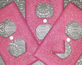 Sparkly Watermelon Iridescent Pink Glitter Decorative Bling Light Switch Plates Rockers & Outlet Covers / Cute Shiny Home Lighting Decor