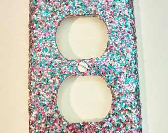 Turquoise, Pink, & Silver Chunky Glitter Mix / Light Switch Plates, Rockers, Outlet Covers / Baby Nursery, Kid's Room Décor / Unicorn Décor