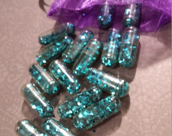 20 TURQUOISE Blue Glitter Pills in Organza Bag /Sparkle Capsules Glitter Bombs Sparkly Caps/Funny Gag Gift /Bachelorette Party /Raver Favors
