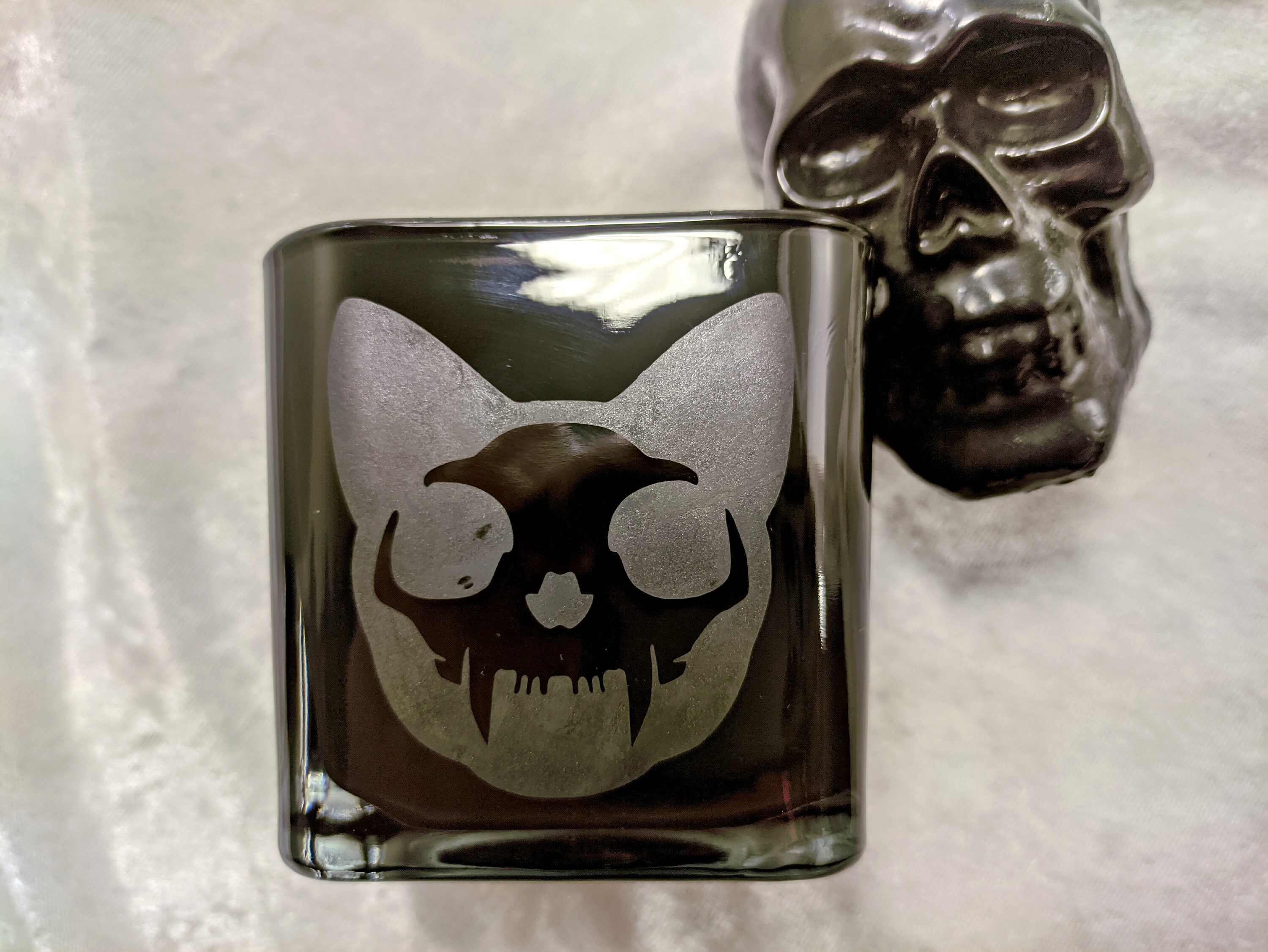 Cráneo de gato mate en negro brillante Soporte de vela de | Etsy